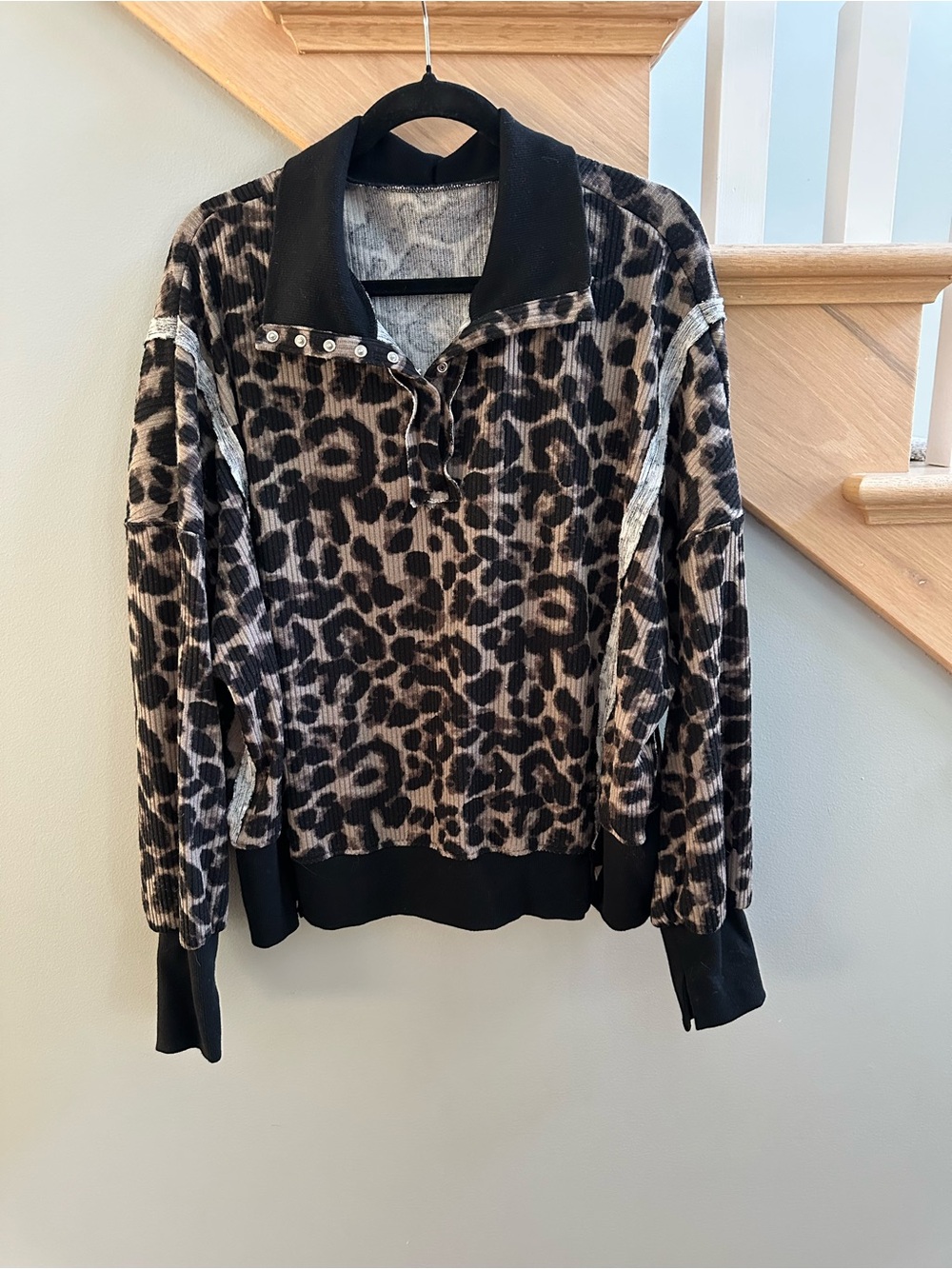 SHEIN Black and Cream Leopard Print Knit Sweater